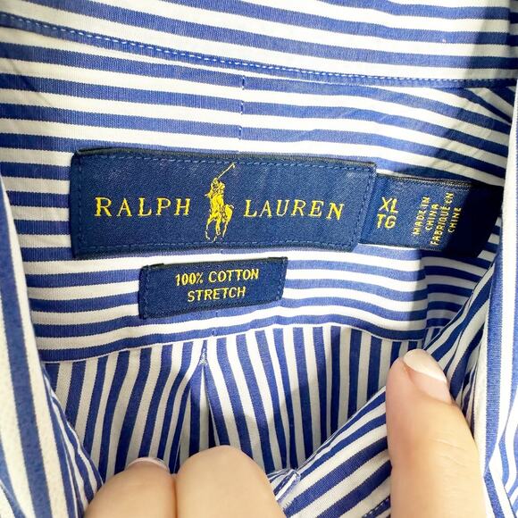 Ralph Lauren Mens Button-Down Shirt Striped Long Sleeve Collared Blue Size XL - Picture 4 of 8